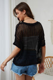 Openwork Round Neck Half Sleeve Knit Cover Up