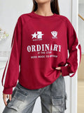 Letter Graphic Round Neck Long Sleeve Sweatshirt