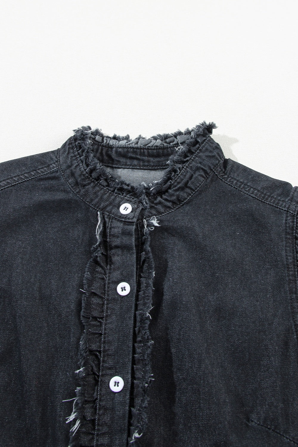 Raw Hem Button Up Cap Sleeve Denim Top