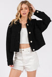 bytos Button Down Cropped Denim Jacket with Patch Pockets