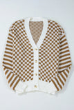 Checkered V-Neck Long Sleeve Cardigan