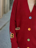 Contrast Button V-Neck Long Sleeve Cardigan