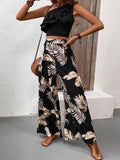 Ruffled Sleeveless Top and Printed Pants Set