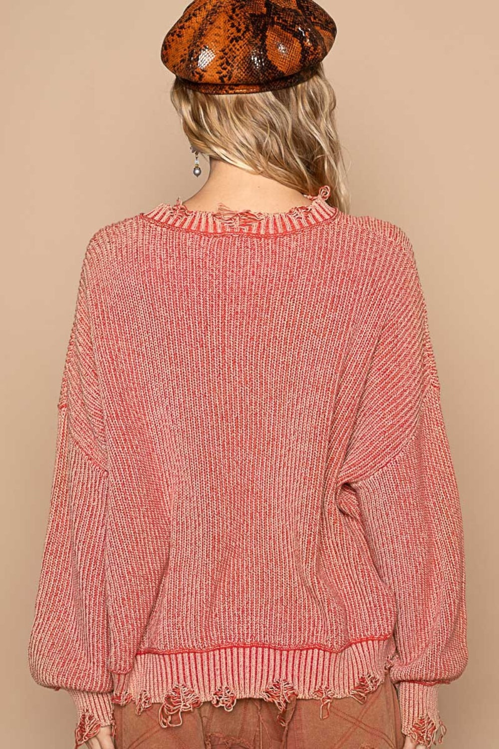 POL Distressed Washed Drop Shoulder Sweater