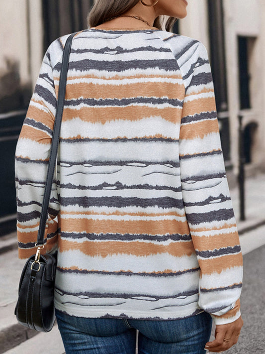 Contrast Stripes V-Neck Long Sleeve T-Shirt