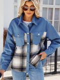 Plaid Button Up Long Sleeve Denim Jacket