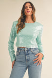 MABLE Shoulder Padded Sequin Crop Top