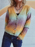 Gradient Heart Shape Button V-Neck Cardigan