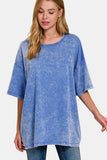 Zenana Full Size Washed Round Neck Drop Shoulder Oversized T-Shirt