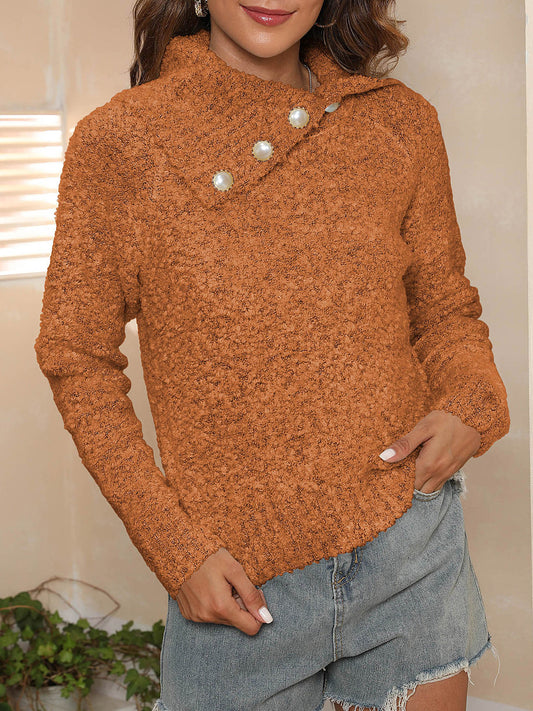 Asymmetric Collared Neck Long Sleeve Sweater