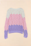 Color Block Hollow Boat Neck Sweater