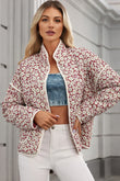 Floral Snap Down Mock Neck Coat