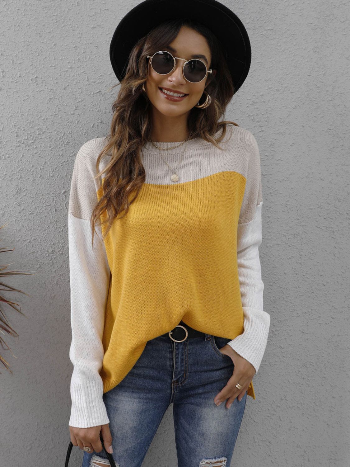 Color Block Round Neck Sweater