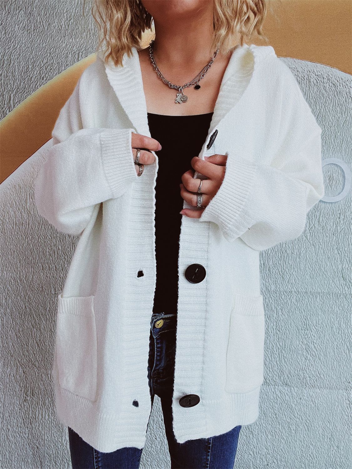 Dropped Shoulder Long Sleeve Hooded Cardigan