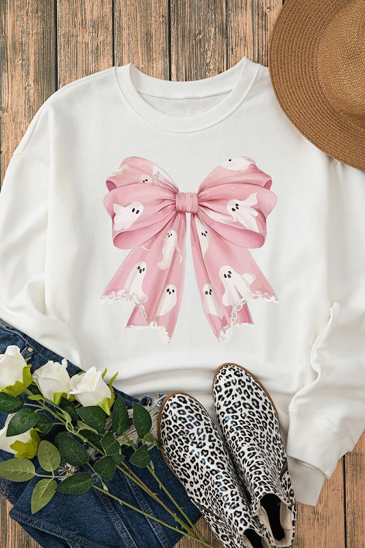 Bow Round Neck Long Sleeve Sweatshirt