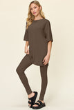 Double Take Full Size Round Neck Dropped Shoulder T-Shirt and Leggings Set