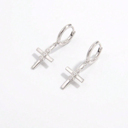 925 Sterling Silver Zircon Cross Earrings
