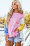 Slit Contrast Round Neck Long Sleeve Sweatshirt