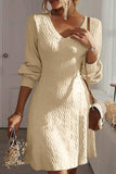 Texture V-Neck Long Sleeve Dress