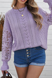 Openwork Round Neck Long Sleeve Sweater