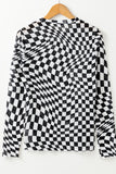 Checkered Mock Neck Long Sleeve Blouse