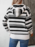 Drawstring Striped Long Sleeve Hooded Sweater