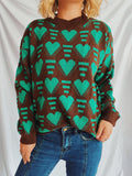 Heart Contrast Long Sleeve Dropped Shoulder Sweater