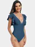 Plunge Cap Sleeve One-Piece Swimwear