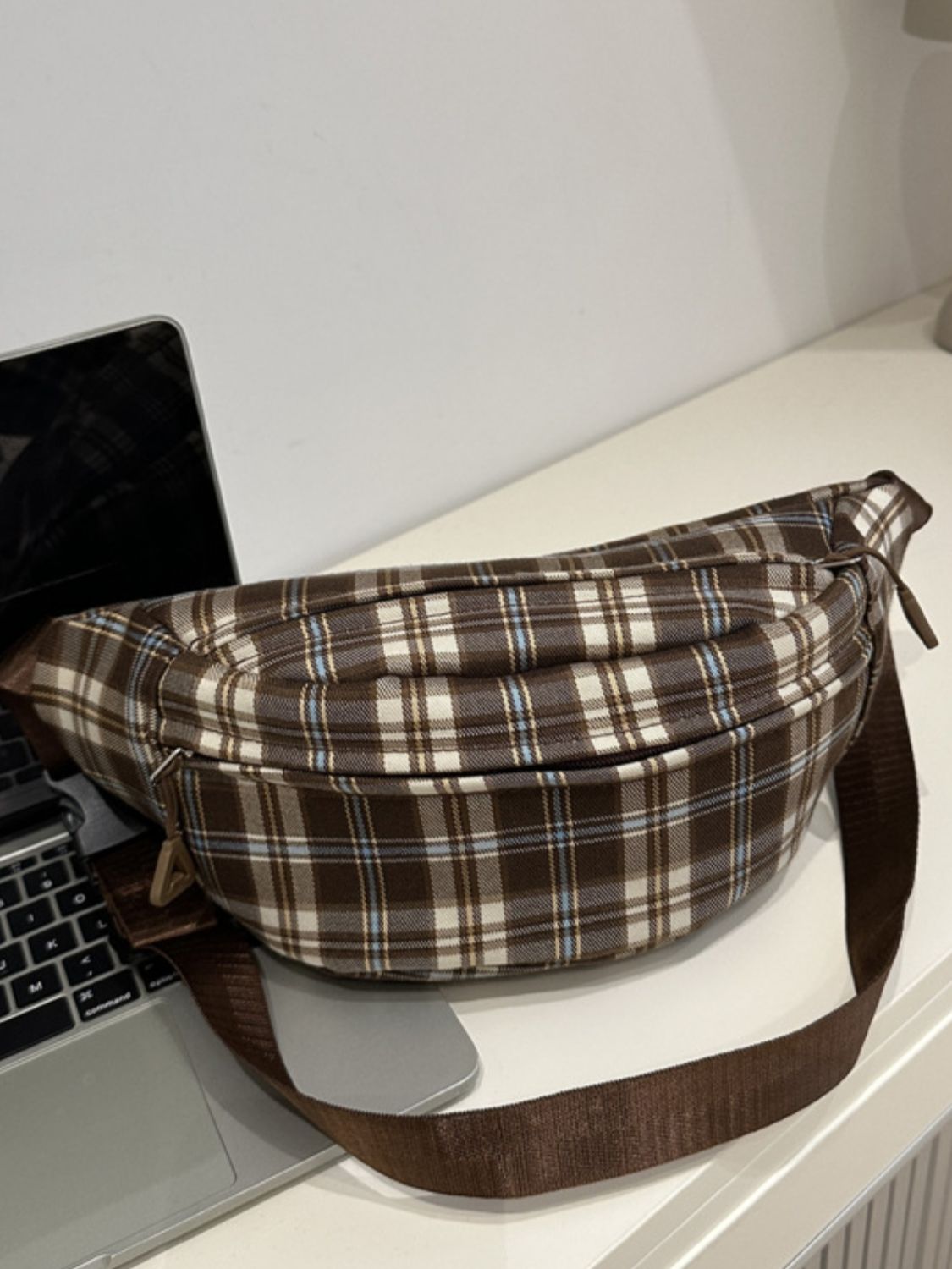 Plaid Adjustable Strap Crossbody Bag