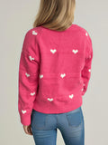 Heart Round Neck Zip Up Cardigan