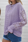 Openwork Round Neck Long Sleeve Sweater