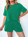 Textured Round Neck Short Sleeve Top and Shorts Set