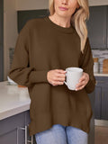 Slit Round Neck Dropped Shoulder Sweater