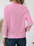 Heart Striped Round Neck Long Sleeve T-Shirt