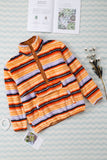 Contrast Striped Half Snap Long Sleeve Sweatshirt