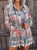 Pocketed Plaid Collared Neck Shacket