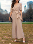 Tied Short Sleeve Wide Leg Jumpsuit