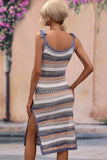 Striped Tie Shoulder Split Cover Up Dress