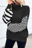 Checkered Striped Turtleneck Long Sleeve Sweater