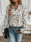 Printed Notched Flounce Sleeve Blouse