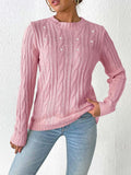 Cable-Knit Round Neck Long Sleeve Sweater