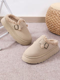 Thermal Fuzzy Buckle Platform Slippers