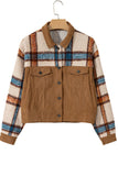 Plaid Corduroy Flap Pockets Button Up Jacket