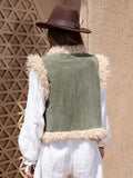 Fuzzy Trim Open Front Vest Coat