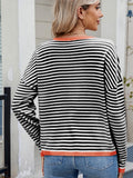 Striped Contrast Round Neck Long Sleeve Sweater