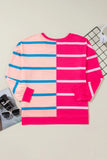 Plus Size Color Block Round Neck Long Sleeve Top