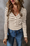 Striped V-Neck Long Sleeve Top