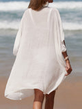 Cutout V-Neck Three-Quarter Sleeve Cover Up