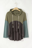 Waffle-Knit High-Low Color Block Hooded Long Sleeve Top