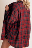 Exposed Seam Plaid Collared Neck Long Sleeve Shirt